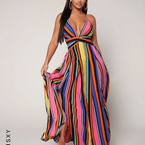 SHEIN - Block Striped Crisscross Tie Backless Split Thigh